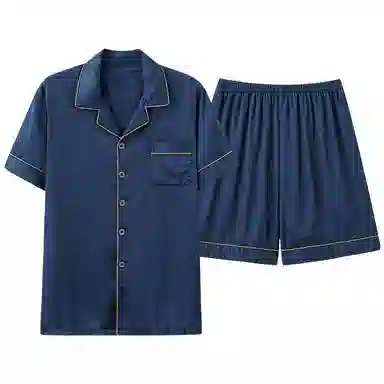 欧迪芬 透气柔软舒适亲肤休闲凉感短袖五分裤睡衣套装 男款 深蓝色