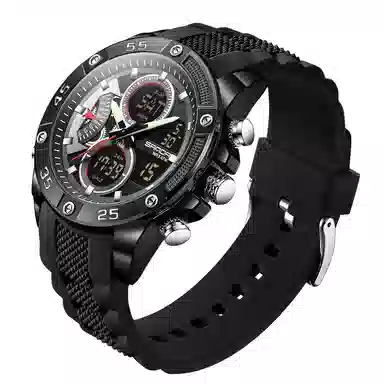 三达 时尚潮流校园学生手表 电子+石英机芯 硅胶表带 国表 男表 黑色表盘 防水