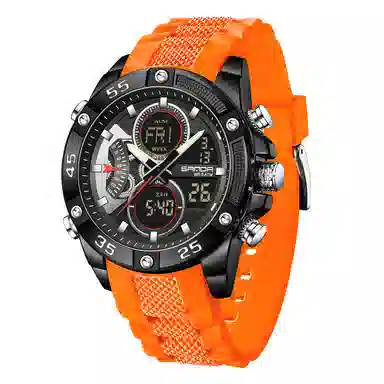 三达 时尚潮流校园学生手表 电子+石英机芯 硅胶表带 国表 男表 黑色表盘 防水