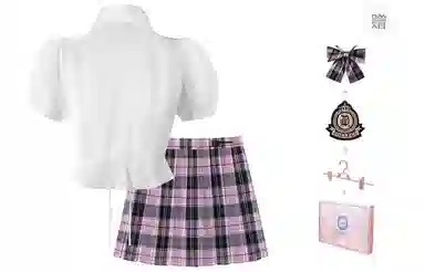 东鲸岁时记 纯色舒适修身收腰短袖衬衫百褶时尚半身裙制服 女款