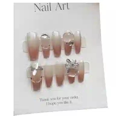 几多萌 纯手工  穿戴甲 梯型长款透色裸色 细闪 极光魔镜粉纯欲风仙女爆闪