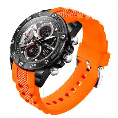 三达 时尚潮流校园学生手表 电子+石英机芯 硅胶表带 国表 男表 黑色表盘 防水