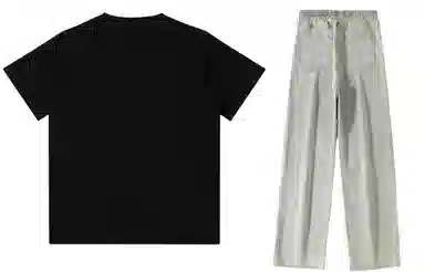 大卫贝肯 美式复古纯棉基础款纯色字母印花上衣透气吸汗宽松直筒系带长裤休闲运动套装 男女同款