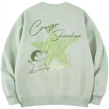 蜡笔小新 卡通线稿小新星星签名字母印花休闲宽松套头圆领卫衣 男女同款