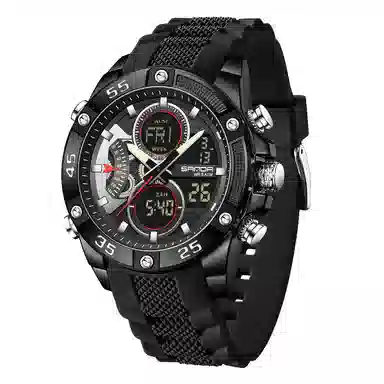 三达 时尚潮流校园学生手表 电子+石英机芯 硅胶表带 国表 男表 黑色表盘 防水