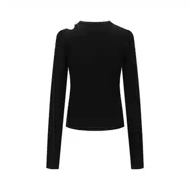 Three Quarters Hollow Hem Split Slim Long Sleeve Tee