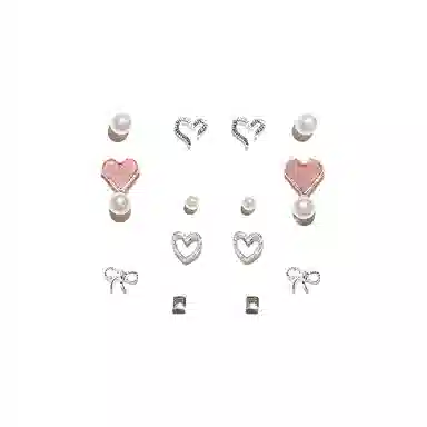 【七对套装组】 希遇 养耳洞 一周不重复百搭通勤 爱心四叶草 小清新甜美少 女心 轻奢小众高级感 精致小巧礼盒装 合金 耳钉 女款