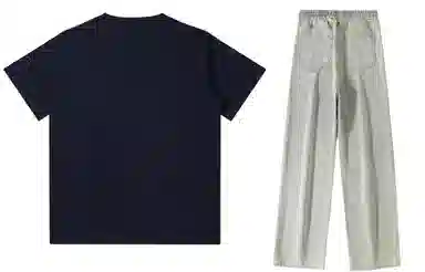 大卫贝肯 美式复古纯棉基础款纯色字母印花上衣透气吸汗宽松直筒系带长裤休闲运动套装 男女同款