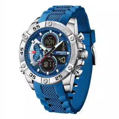 三达 时尚潮流校园学生手表 电子+石英机芯 硅胶表带 国表 男表 黑色表盘 防水