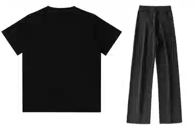 大卫贝肯 美式复古纯棉基础款纯色字母印花上衣透气吸汗宽松直筒系带长裤休闲运动套装 男女同款