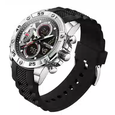 三达 时尚潮流校园学生手表 电子+石英机芯 硅胶表带 国表 男表 黑色表盘 防水