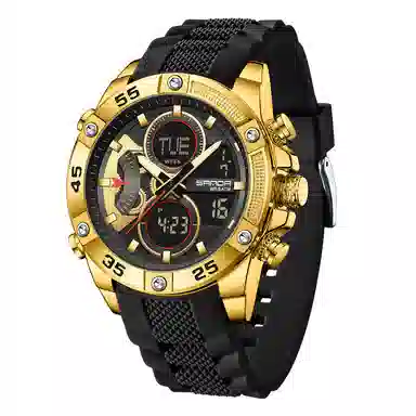 三达 时尚潮流校园学生手表 电子+石英机芯 硅胶表带 国表 男表 黑色表盘 防水