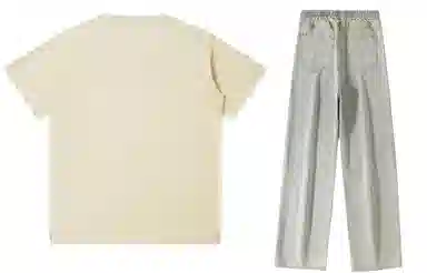 大卫贝肯 美式复古纯棉基础款纯色字母印花上衣透气吸汗宽松直筒系带长裤休闲运动套装 男女同款