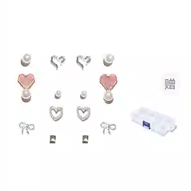 【七对套装组】 希遇 养耳洞 一周不重复百搭通勤 爱心四叶草 小清新甜美少 女心 轻奢小众高级感 精致小巧礼盒装 合金 耳钉 女款