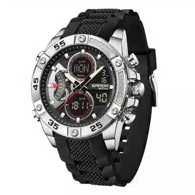 三达 时尚潮流校园学生手表 电子+石英机芯 硅胶表带 国表 男表 黑色表盘 防水