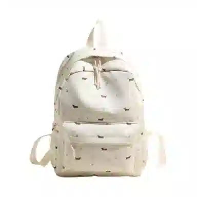 單倉 温柔日系可爱腊肠狗书包初高中学生碎花轻便百搭 尼龙 背包双肩包 女款 米白色