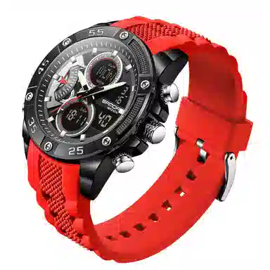 三达 时尚潮流校园学生手表 电子+石英机芯 硅胶表带 国表 男表 黑色表盘 防水