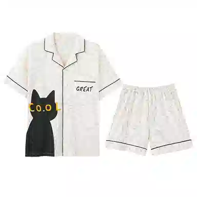 兰缪 舒适透气翻领短袖上衣家居服五分裤睡衣套装 男款 图片色