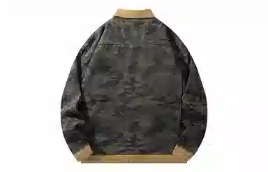 冰飞 美式复古高级感撞色拼接迷彩设计工装宽松休闲舒适翻领单排扣设计学院风潮流百搭牛仔外套 男女同款