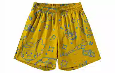 王者荣耀 梦奇款 趣味创意卡通印花拼接撞色满印运动篮球家居服系带宽松直筒松弛感慵懒风五分休闲短裤 男女同款