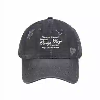 心水好物 软顶水洗破洞韩版大头围复古牛仔显脸小百搭遮阳 棉 鸭舌帽 男女同款情侣款