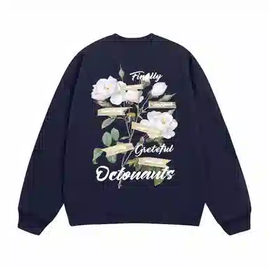 海底小纵队 美式复古山茶花花体字母印花时尚潮流重磅多巴胺日常出行宽松落肩无性别主义休闲圆领长袖卫衣 男女同款