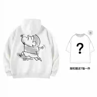 蜡笔小新 卡通小新线稿印花落肩宽松休闲套头连帽卫衣 男女同款
