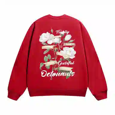 海底小纵队 美式复古山茶花花体字母印花时尚潮流重磅多巴胺日常出行宽松落肩无性别主义休闲圆领长袖卫衣 男女同款