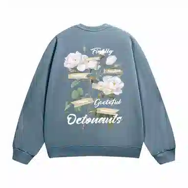 海底小纵队 美式复古山茶花花体字母印花时尚潮流重磅多巴胺日常出行宽松落肩无性别主义休闲圆领长袖卫衣 男女同款