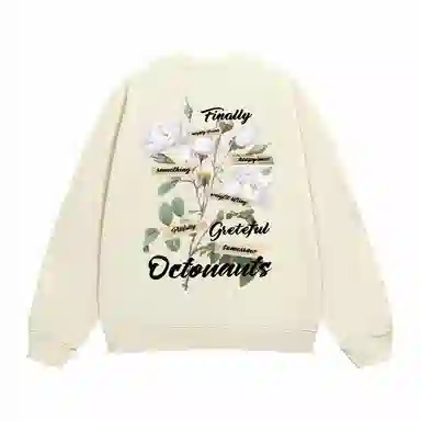 海底小纵队 美式复古山茶花花体字母印花时尚潮流重磅多巴胺日常出行宽松落肩无性别主义休闲圆领长袖卫衣 男女同款