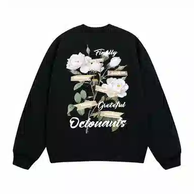 海底小纵队 美式复古山茶花花体字母印花时尚潮流重磅多巴胺日常出行宽松落肩无性别主义休闲圆领长袖卫衣 男女同款