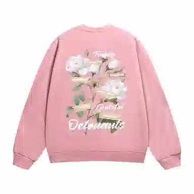 海底小纵队 美式复古山茶花花体字母印花时尚潮流重磅多巴胺日常出行宽松落肩无性别主义休闲圆领长袖卫衣 男女同款