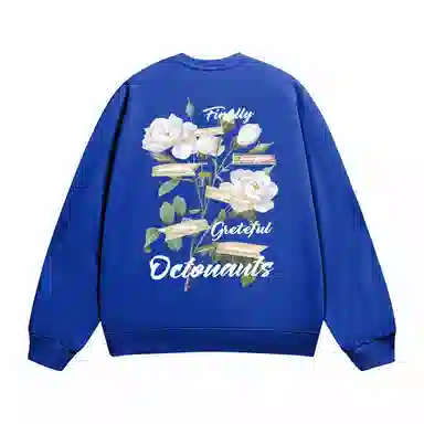 海底小纵队 美式复古山茶花花体字母印花时尚潮流重磅多巴胺日常出行宽松落肩无性别主义休闲圆领长袖卫衣 男女同款