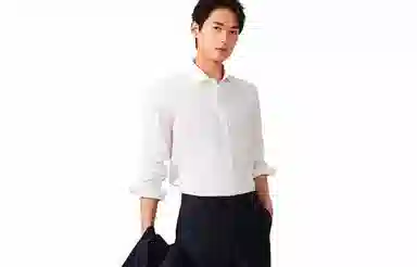 红豆 纯色方领弹力棉质商务休闲长袖衬衫 男款