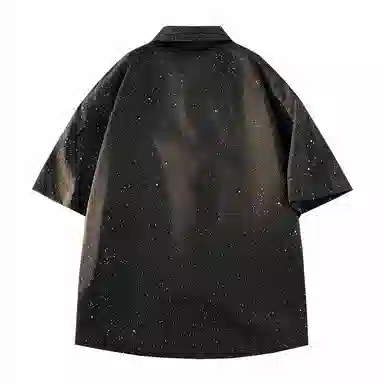 兰缪 美式复古高街风纯色基础款满天星宽松休闲日常百搭通勤学生党圆领重磅短袖衬衫 男女同款