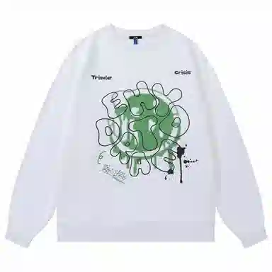 三体 脱水系列 美式复古字母涂鸦印花休闲宽松基础圆领套头百搭重磅长袖卫衣 男女同款