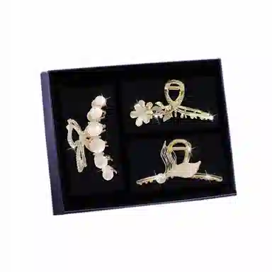 缔晶 法式浪漫鱼尾蝴蝶珍珠鲨鱼夹套装 复古优雅气质通勤风 合金 发夹 女款