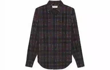 Saint Laurent FW21 Western Plaid Corduroy Shirt Black
