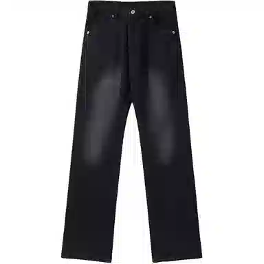 么宁 水洗拉链开叉美式复古宽松牛仔裤 男女同款