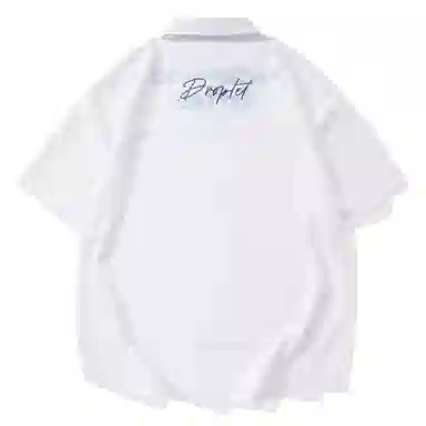 三体 水滴末日之战系列 简约休闲字母印花纯色翻领开衫美式复古宽松高街潮牌时尚百搭舒适学生多巴胺薄短袖衬衫 男女同款