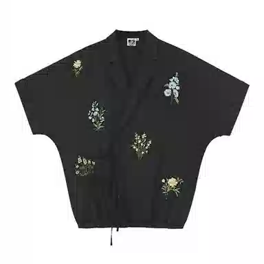 VALLEYOUTH Half Dream Half Awake Series Vintage Botanical Embroidery Shirt Black