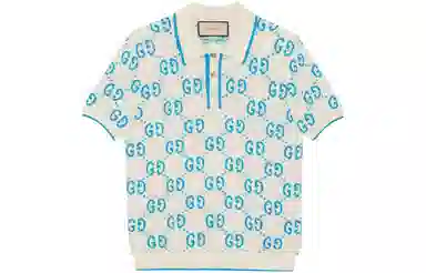 Gucci SS23 Logo Knit Polo Blue White