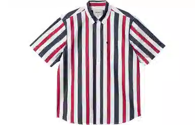 Carhartt WIP SS23 Logo Embroidered Pocket Striped Shirt Navy