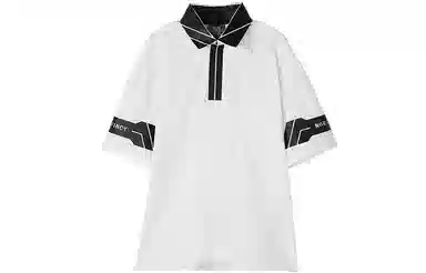 NORVINCY Letter Print Asymmetric Hem Polo Shirt