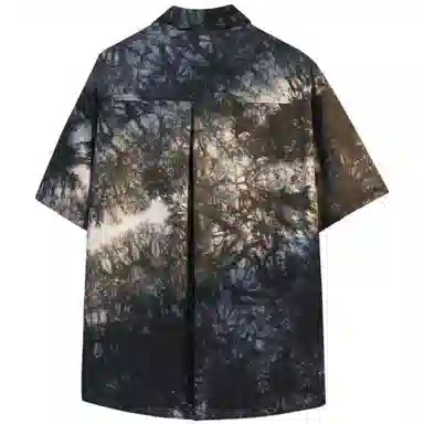 吾皇猫 美式复古高街扎染渐变时尚贴布设计潮流潮牌百搭舒适透气翻领痞帅短袖衬衣夏威夷高级感工装衬衫 男女同款