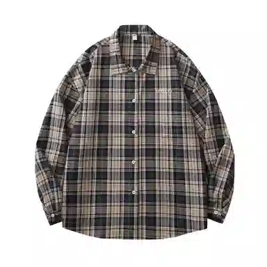 DAREASY Vintage Letter Embroidered Plaid Shirt