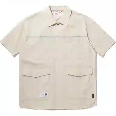 中国李宁 重燃系列 简约开衫短袖衬衫 男款 燕麦灰