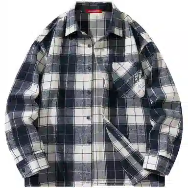 帕丁顿熊 美式字母印花宽松休闲仿毛呢多彩格纹长袖衬衫外套 男女同款