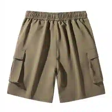 大卫贝肯 美式复古基础款纯色宽松大口袋系带直筒休闲日常通勤五分针织工装短裤 男女同款