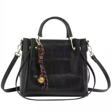 恒源祥 新时尚百搭大气大容量高级感懒惰风鳄鱼纹水桶包菜篮子百搭复古通勤 超纤合成革 单肩包斜挎手提包 女款 黑色